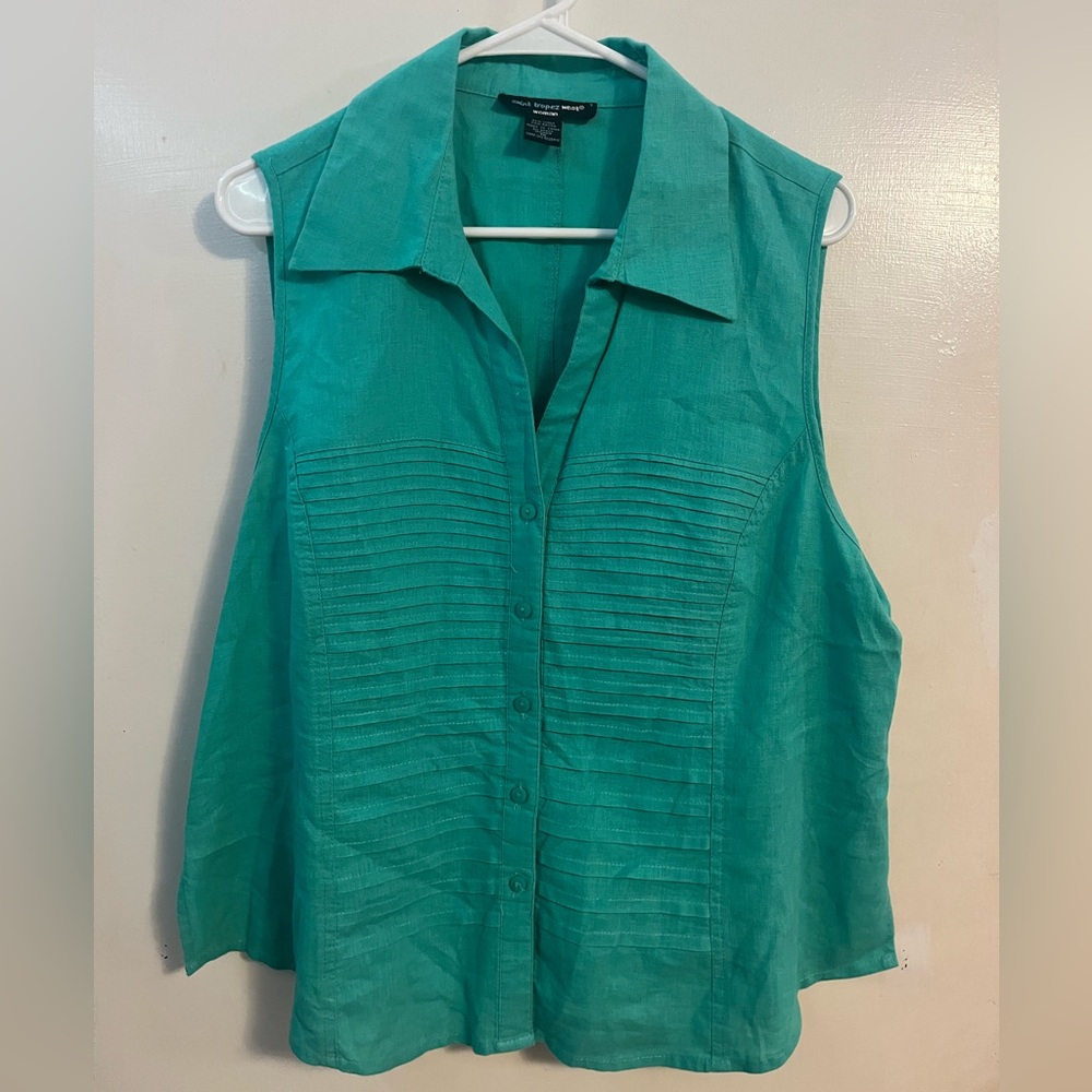 LIKE NEW Saint Tropez West Turquoise Teal Sleeveless Buttoned Blouse (1X) 💚